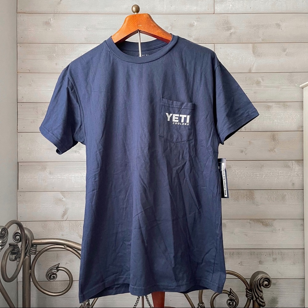 YETI Navy Blue T-Shirt w/ Front Pocket